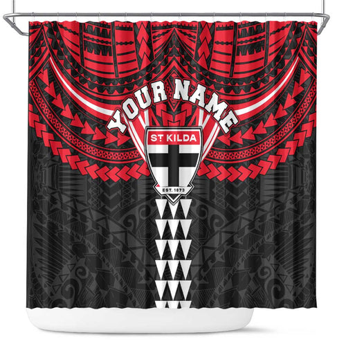 Personalized St Kilda Saints Shower Curtain Polynesian Tribal Pattern Heritage Football