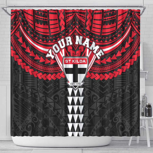 Personalized St Kilda Saints Shower Curtain Polynesian Tribal Pattern Heritage Football
