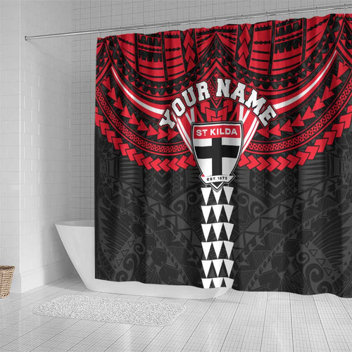 Personalized St Kilda Saints Shower Curtain Polynesian Tribal Pattern Heritage Football