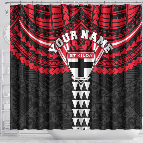 Personalized St Kilda Saints Shower Curtain Polynesian Tribal Pattern Heritage Football