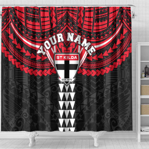 Personalized St Kilda Saints Shower Curtain Polynesian Tribal Pattern Heritage Football