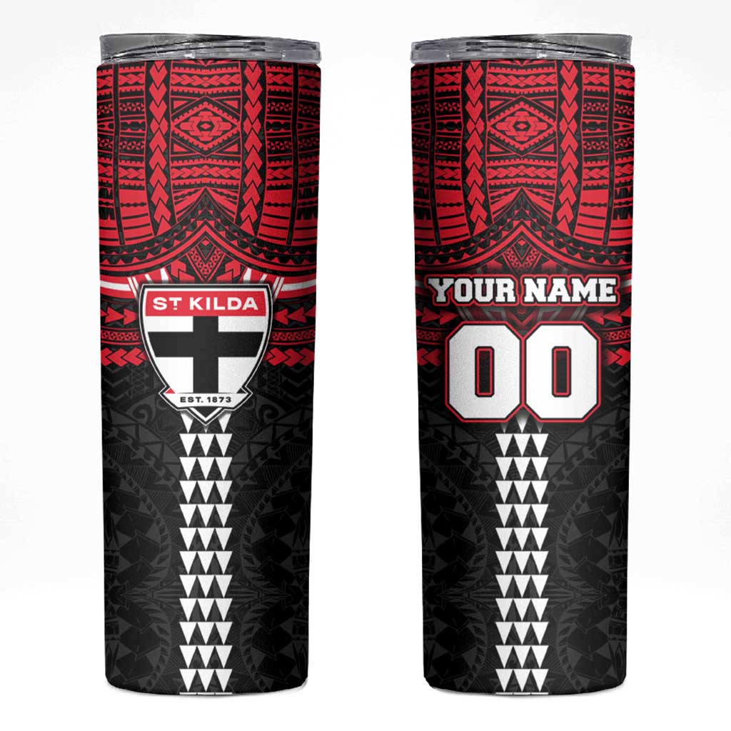 Personalized St Kilda Saints Skinny Tumbler Polynesian Tribal Pattern Heritage Football