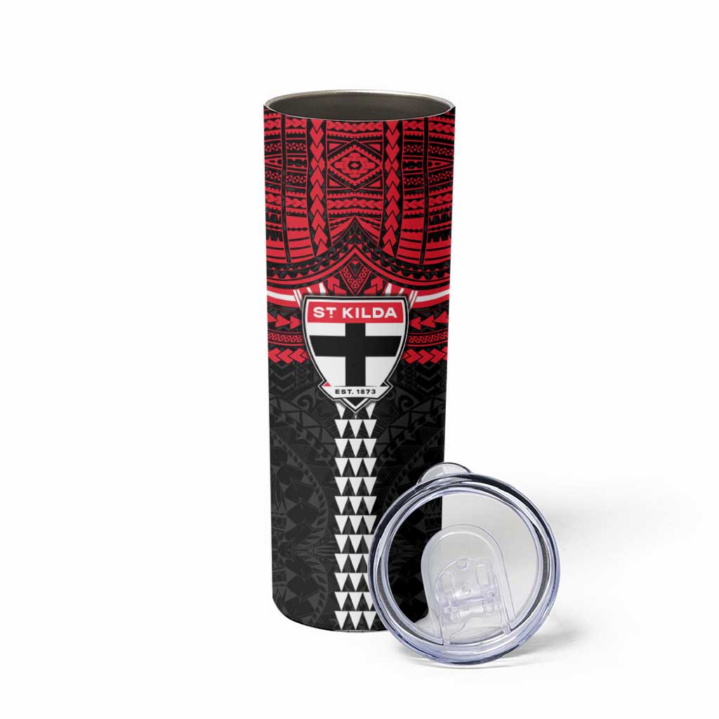 Personalized St Kilda Saints Skinny Tumbler Polynesian Tribal Pattern Heritage Football