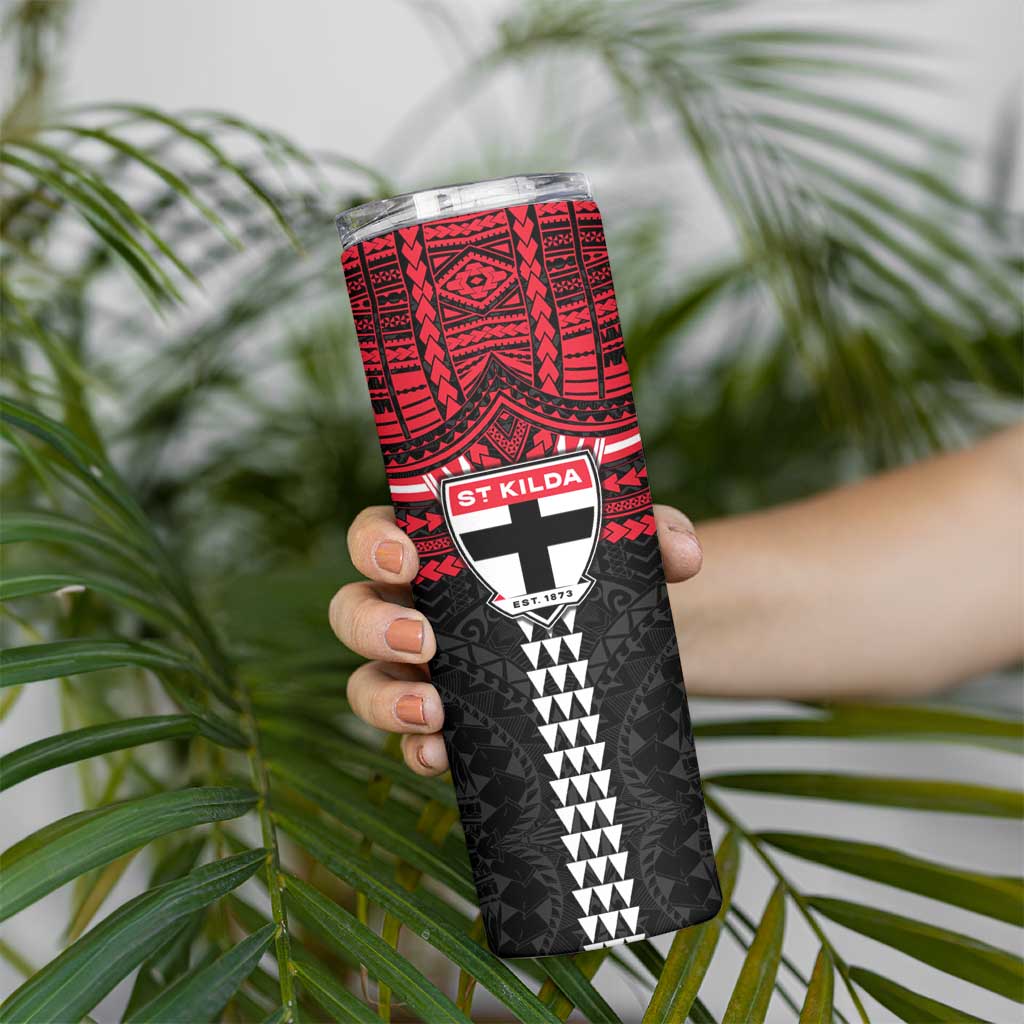 Personalized St Kilda Saints Skinny Tumbler Polynesian Tribal Pattern Heritage Football