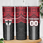 Personalized St Kilda Saints Skinny Tumbler Polynesian Tribal Pattern Heritage Football