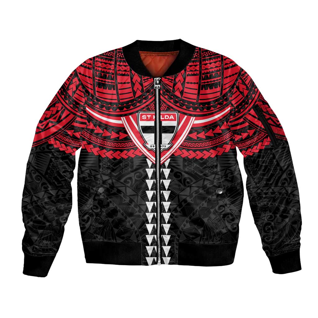 Personalized St Kilda Saints Sleeve Zip Bomber Jacket Polynesian Tribal Pattern Heritage Football
