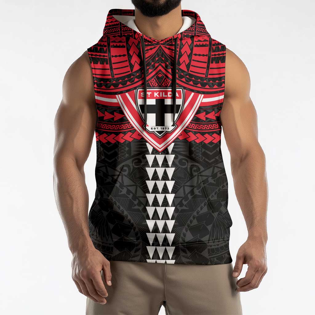 Personalized St Kilda Saints Sleeveless Hoodie Polynesian Tribal Pattern Heritage Football