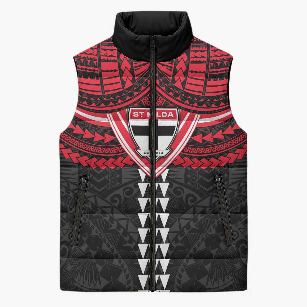 Personalized St Kilda Saints Sleeveless Puffer Jacket Polynesian Tribal Pattern Heritage Football