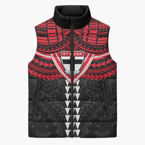 Personalized St Kilda Saints Sleeveless Puffer Jacket Polynesian Tribal Pattern Heritage Football