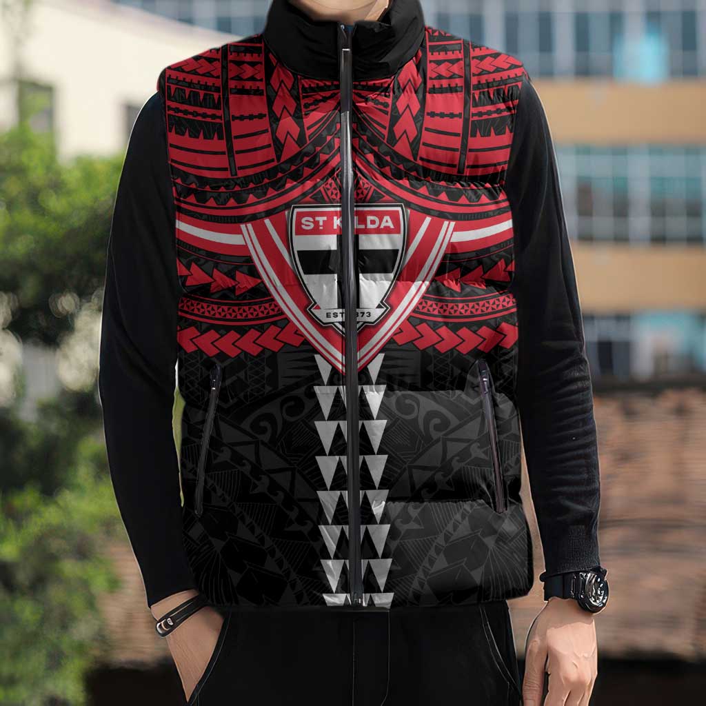 Personalized St Kilda Saints Sleeveless Puffer Jacket Polynesian Tribal Pattern Heritage Football