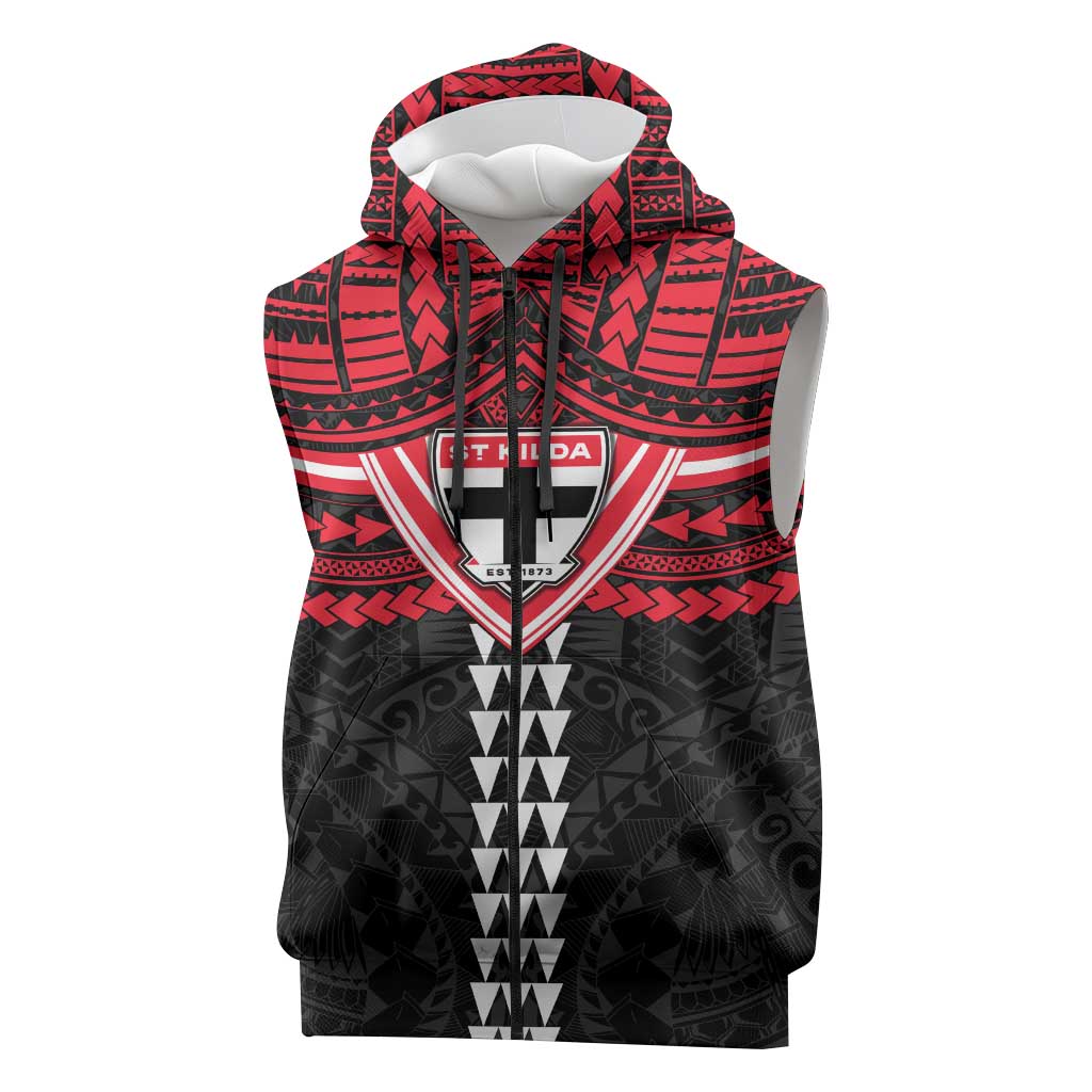 Personalized St Kilda Saints Sleeveless Zip Hoodie Polynesian Tribal Pattern Heritage Football