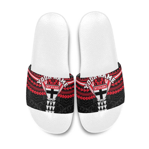 Personalized St Kilda Saints Slide Sandals Polynesian Tribal Pattern Heritage Football