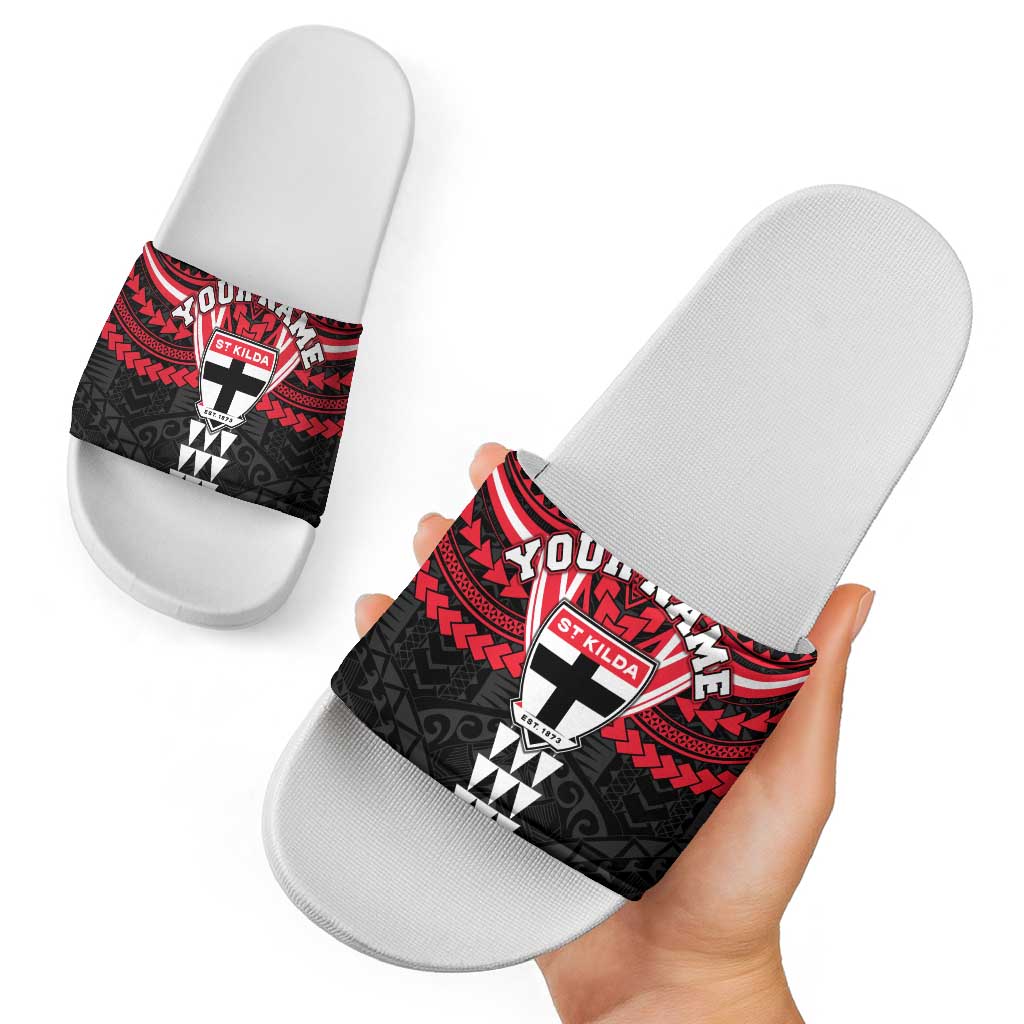 Personalized St Kilda Saints Slide Sandals Polynesian Tribal Pattern Heritage Football