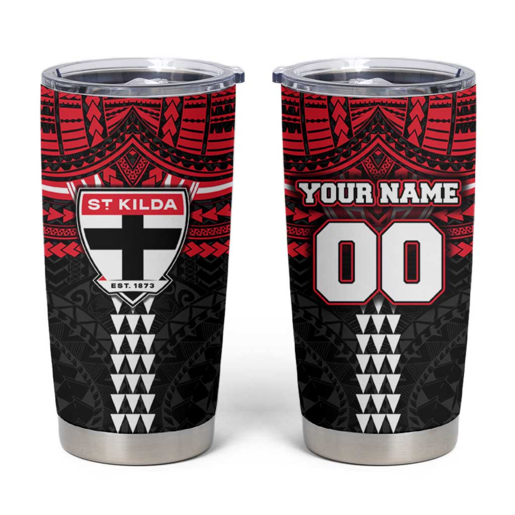 Personalized St Kilda Saints Tumbler Cup Polynesian Tribal Pattern Heritage Football