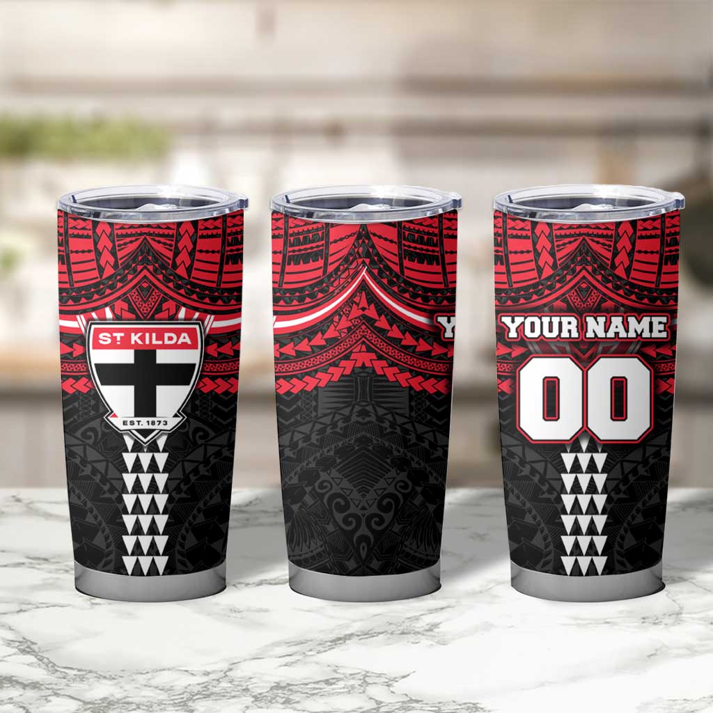 Personalized St Kilda Saints Tumbler Cup Polynesian Tribal Pattern Heritage Football