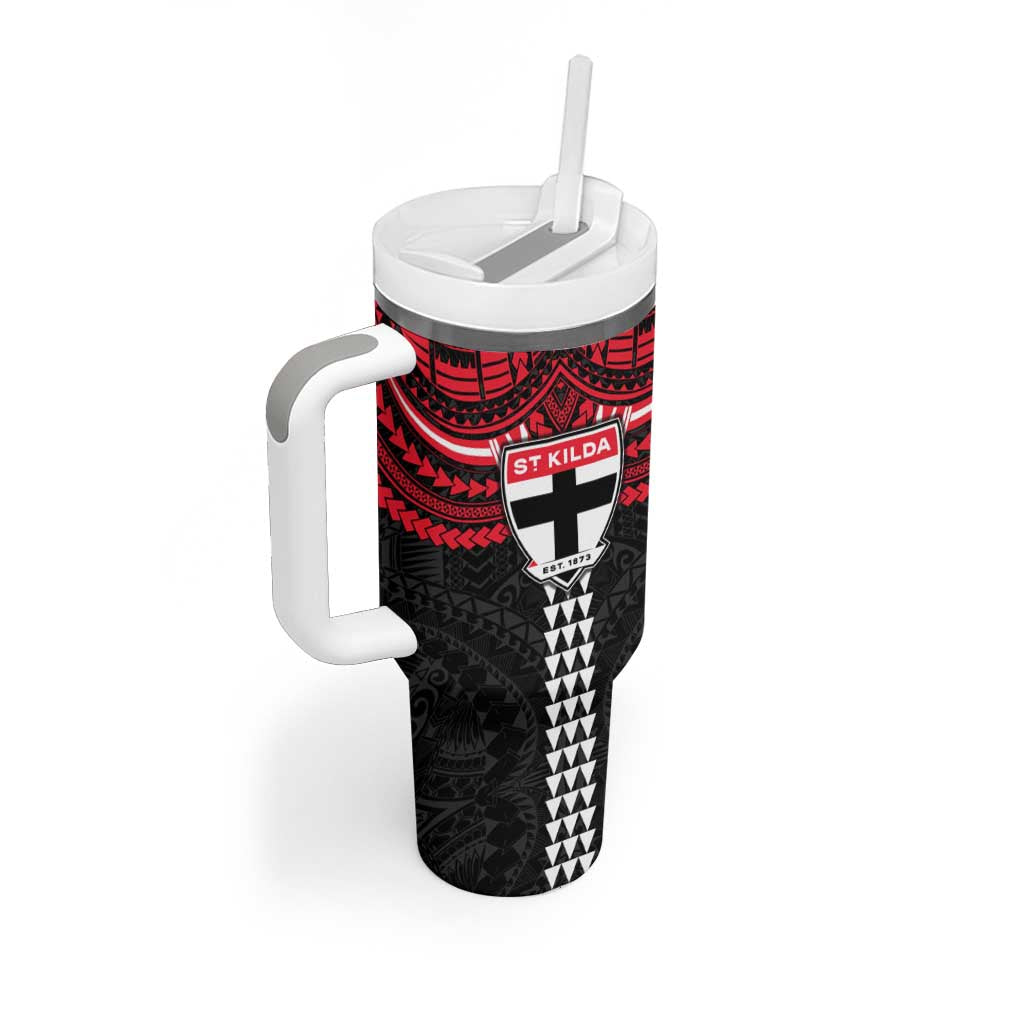 Personalized St Kilda Saints Tumbler With Handle Polynesian Tribal Pattern Heritage Football