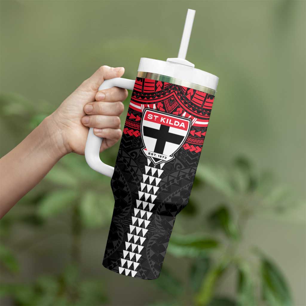 Personalized St Kilda Saints Tumbler With Handle Polynesian Tribal Pattern Heritage Football
