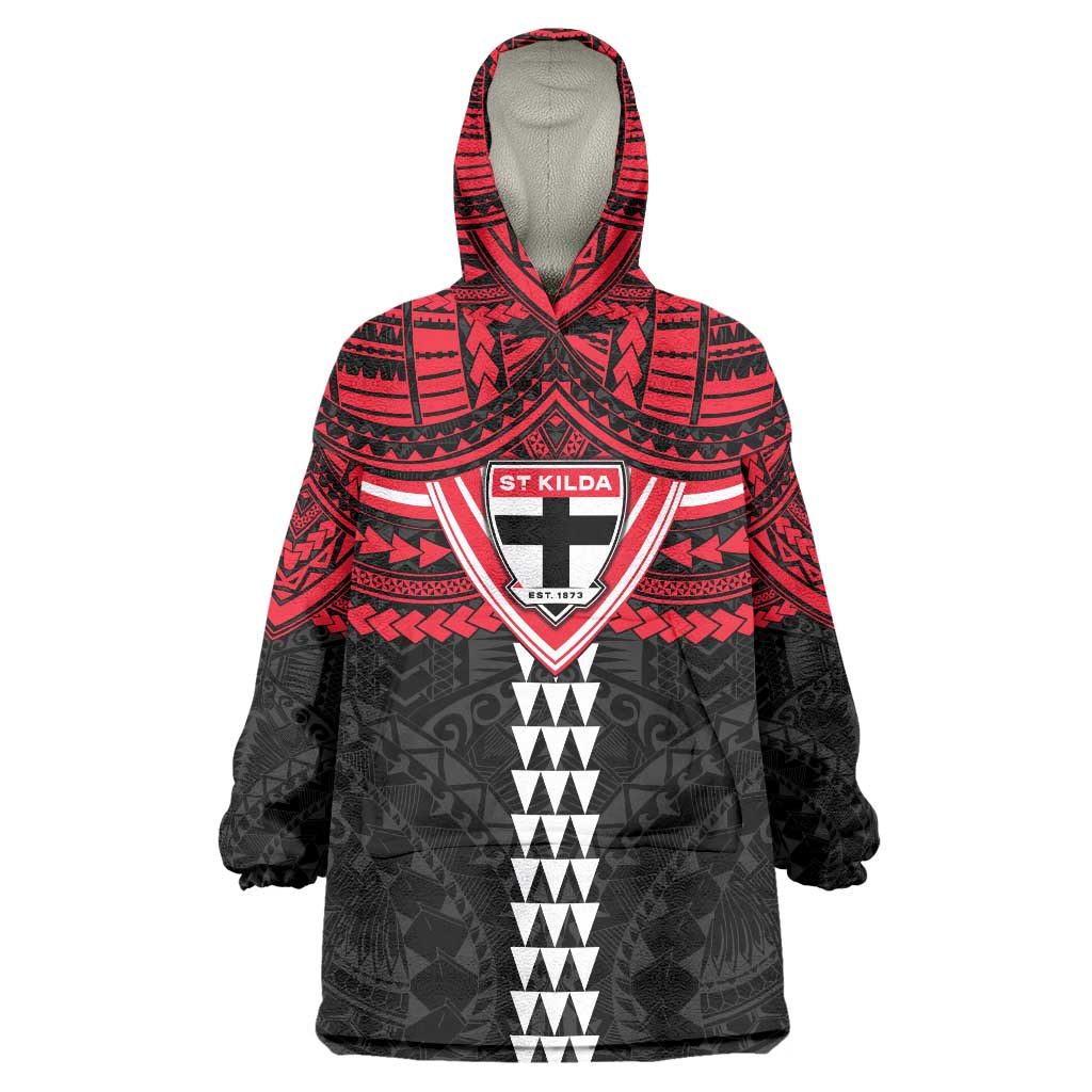 Personalized St Kilda Saints Wearable Blanket Hoodie Polynesian Tribal Pattern Heritage Football