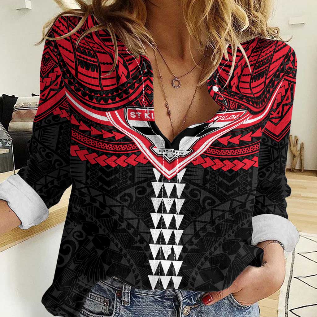 Personalized St Kilda Saints Women Casual Shirt Polynesian Tribal Pattern Heritage Football