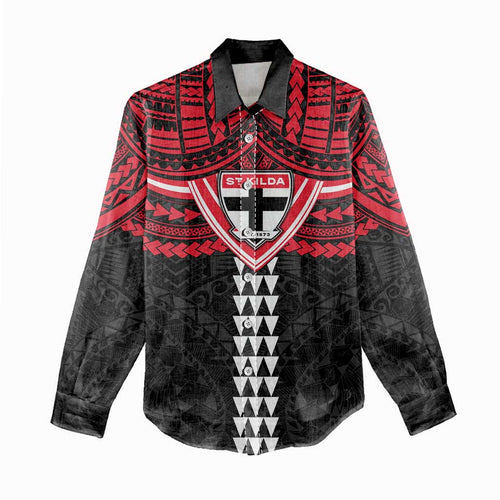 Personalized St Kilda Saints Women Casual Shirt Polynesian Tribal Pattern Heritage Football