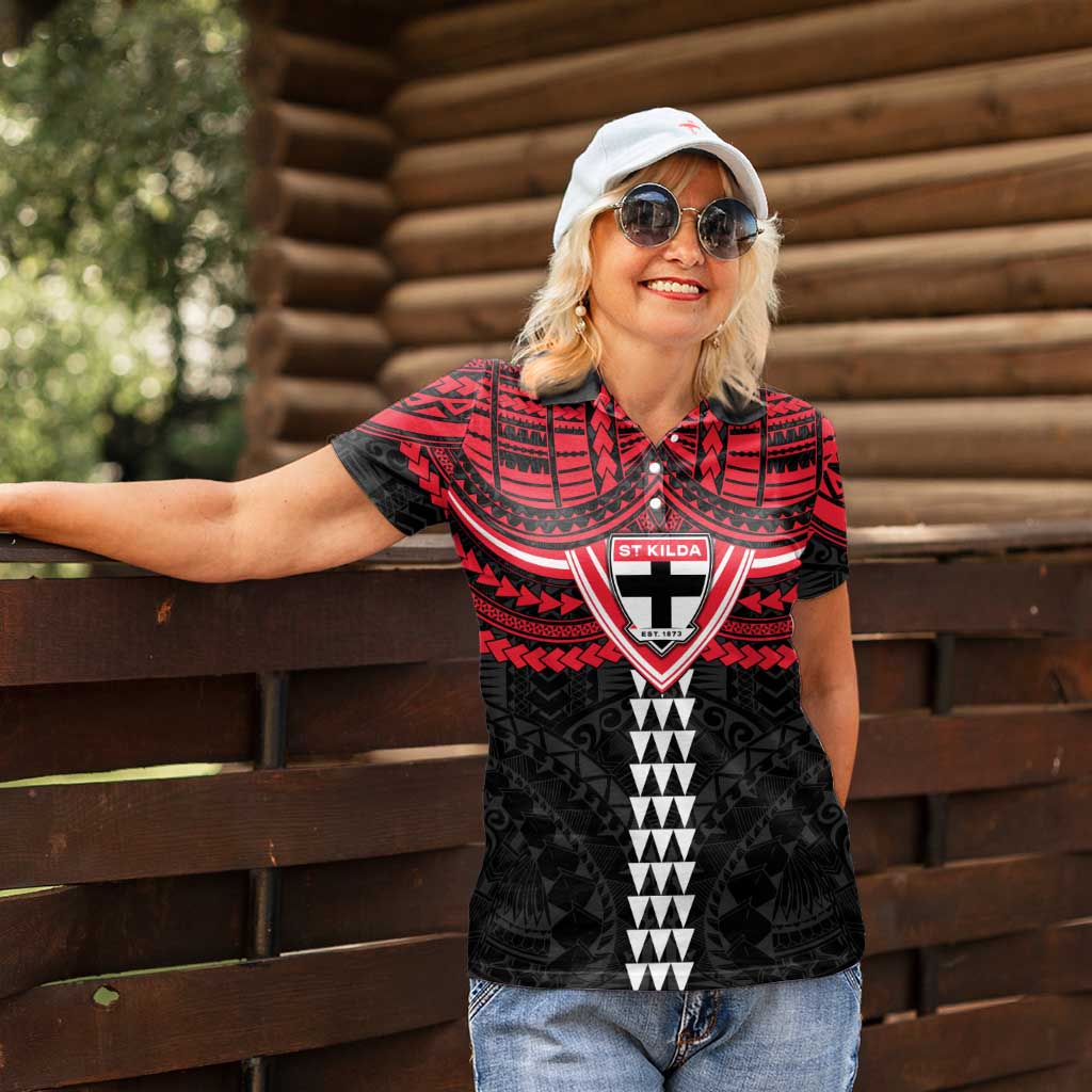 Personalized St Kilda Saints Women Polo Shirt Polynesian Tribal Pattern Heritage Football