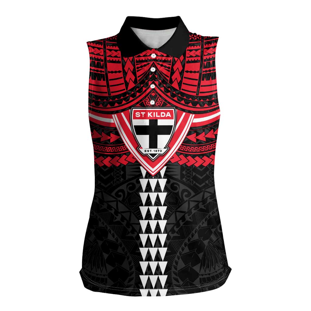 Personalized St Kilda Saints Women Sleeveless Polo Shirt Polynesian Tribal Pattern Heritage Football