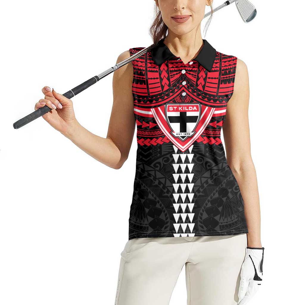 Personalized St Kilda Saints Women Sleeveless Polo Shirt Polynesian Tribal Pattern Heritage Football