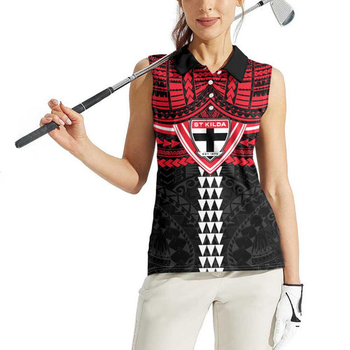 Personalized St Kilda Saints Women Sleeveless Polo Shirt Polynesian Tribal Pattern Heritage Football