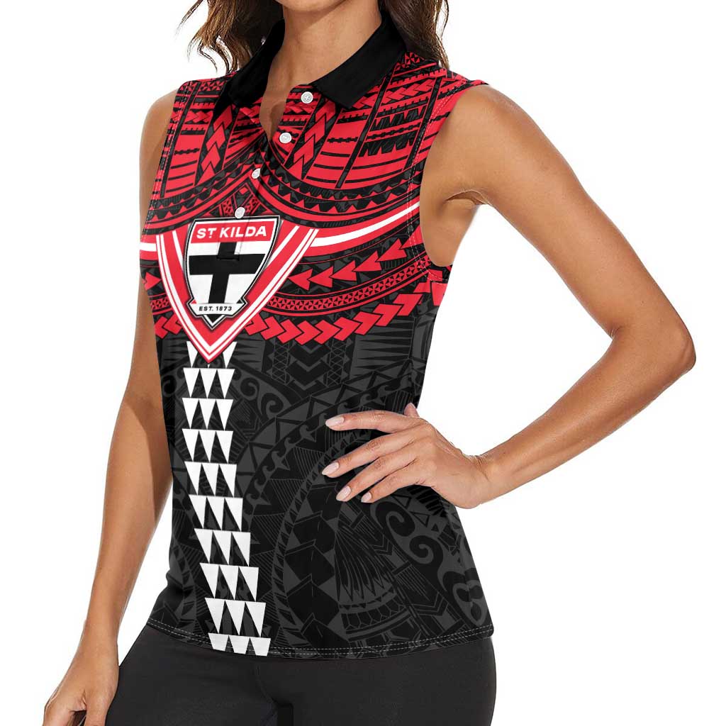 Personalized St Kilda Saints Women Sleeveless Polo Shirt Polynesian Tribal Pattern Heritage Football