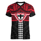 Personalized St Kilda Saints Women V-Neck T-Shirt Polynesian Tribal Pattern Heritage Football