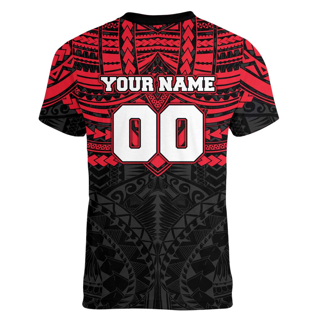 Personalized St Kilda Saints Women V-Neck T-Shirt Polynesian Tribal Pattern Heritage Football