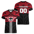Personalized St Kilda Saints Women V-Neck T-Shirt Polynesian Tribal Pattern Heritage Football