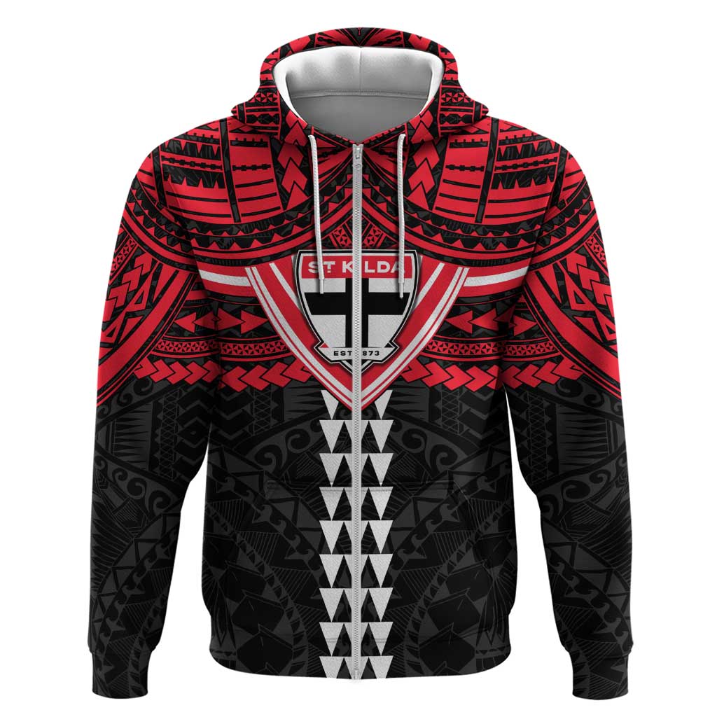 Personalized St Kilda Saints Zip Hoodie Polynesian Tribal Pattern Heritage Football