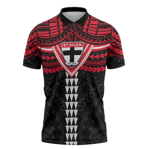 Personalized St Kilda Saints Zipper Polo Shirt Polynesian Tribal Pattern Heritage Football
