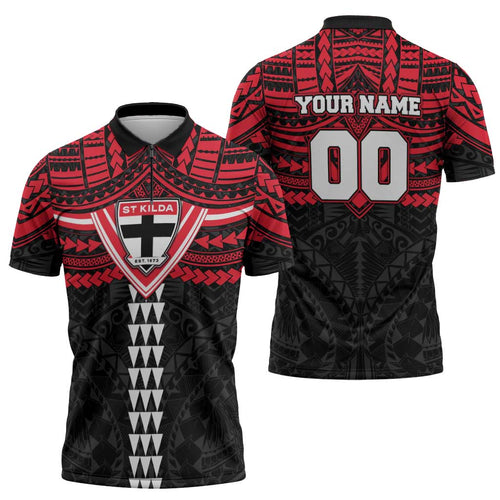 Personalized St Kilda Saints Zipper Polo Shirt Polynesian Tribal Pattern Heritage Football