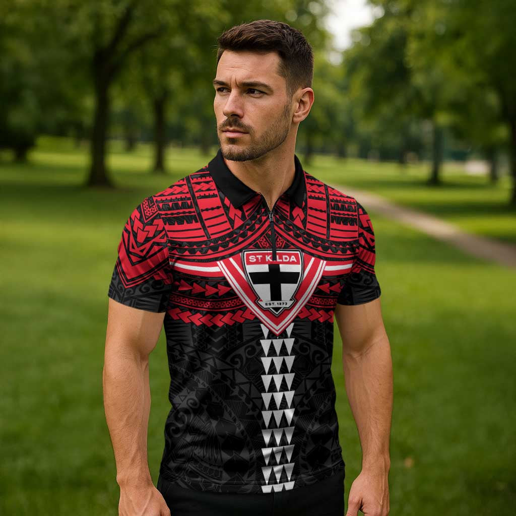 Personalized St Kilda Saints Zipper Polo Shirt Polynesian Tribal Pattern Heritage Football