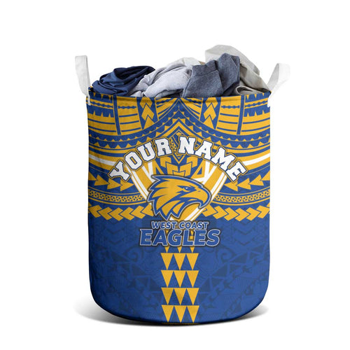 Personalized West Coast Eagles Laundry Basket Polynesian Tribal Pattern Heritage Football