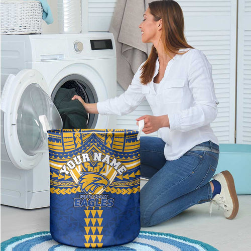 Personalized West Coast Eagles Laundry Basket Polynesian Tribal Pattern Heritage Football