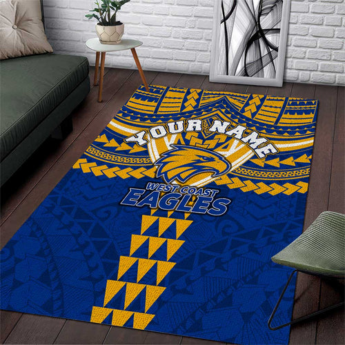Personalized West Coast Eagles Area Rug Polynesian Tribal Pattern Heritage Football