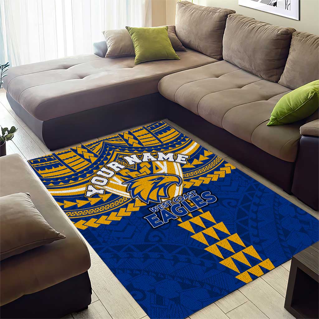 Personalized West Coast Eagles Area Rug Polynesian Tribal Pattern Heritage Football