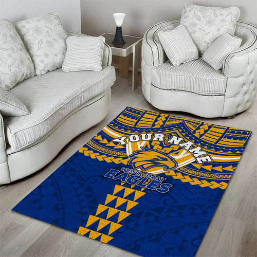 Personalized West Coast Eagles Area Rug Polynesian Tribal Pattern Heritage Football