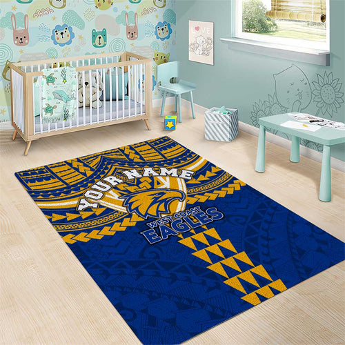 Personalized West Coast Eagles Area Rug Polynesian Tribal Pattern Heritage Football