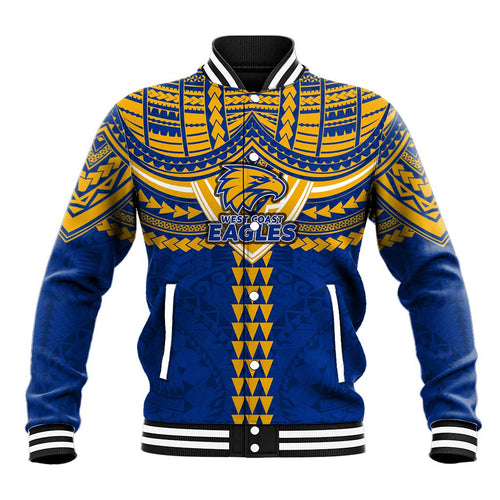 Personalized West Coast Eagles Baseball Jacket Polynesian Tribal Pattern Heritage Football
