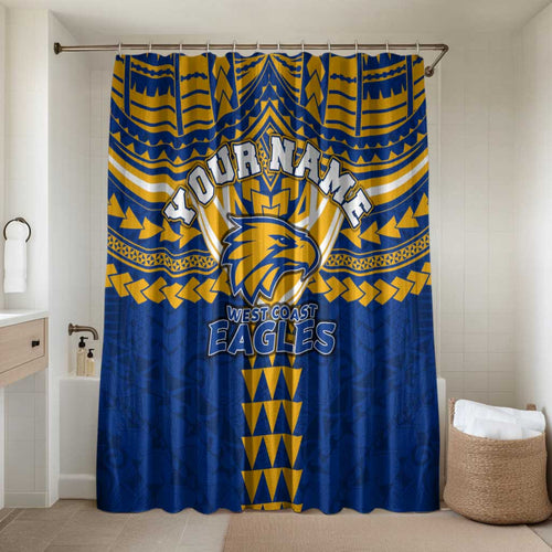Personalized West Coast Eagles Bathroom Set Polynesian Tribal Pattern Heritage Football
