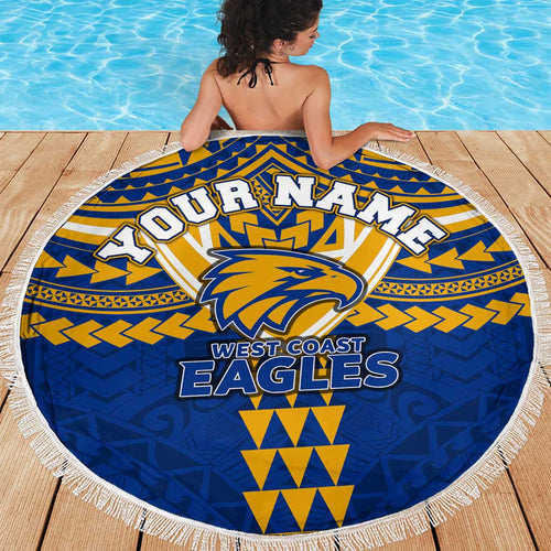 Personalized West Coast Eagles Beach Blanket Polynesian Tribal Pattern Heritage Football