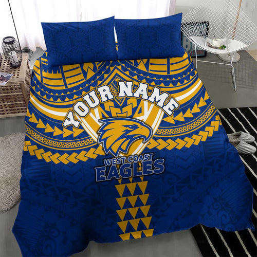 Personalized West Coast Eagles Bedding Set Polynesian Tribal Pattern Heritage Football