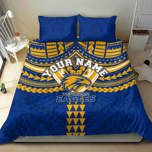 Personalized West Coast Eagles Bedding Set Polynesian Tribal Pattern Heritage Football