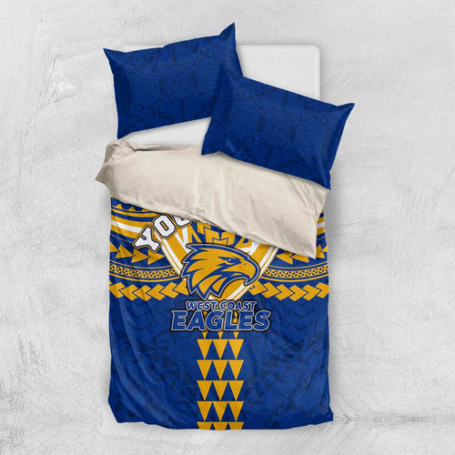 Personalized West Coast Eagles Bedding Set Polynesian Tribal Pattern Heritage Football
