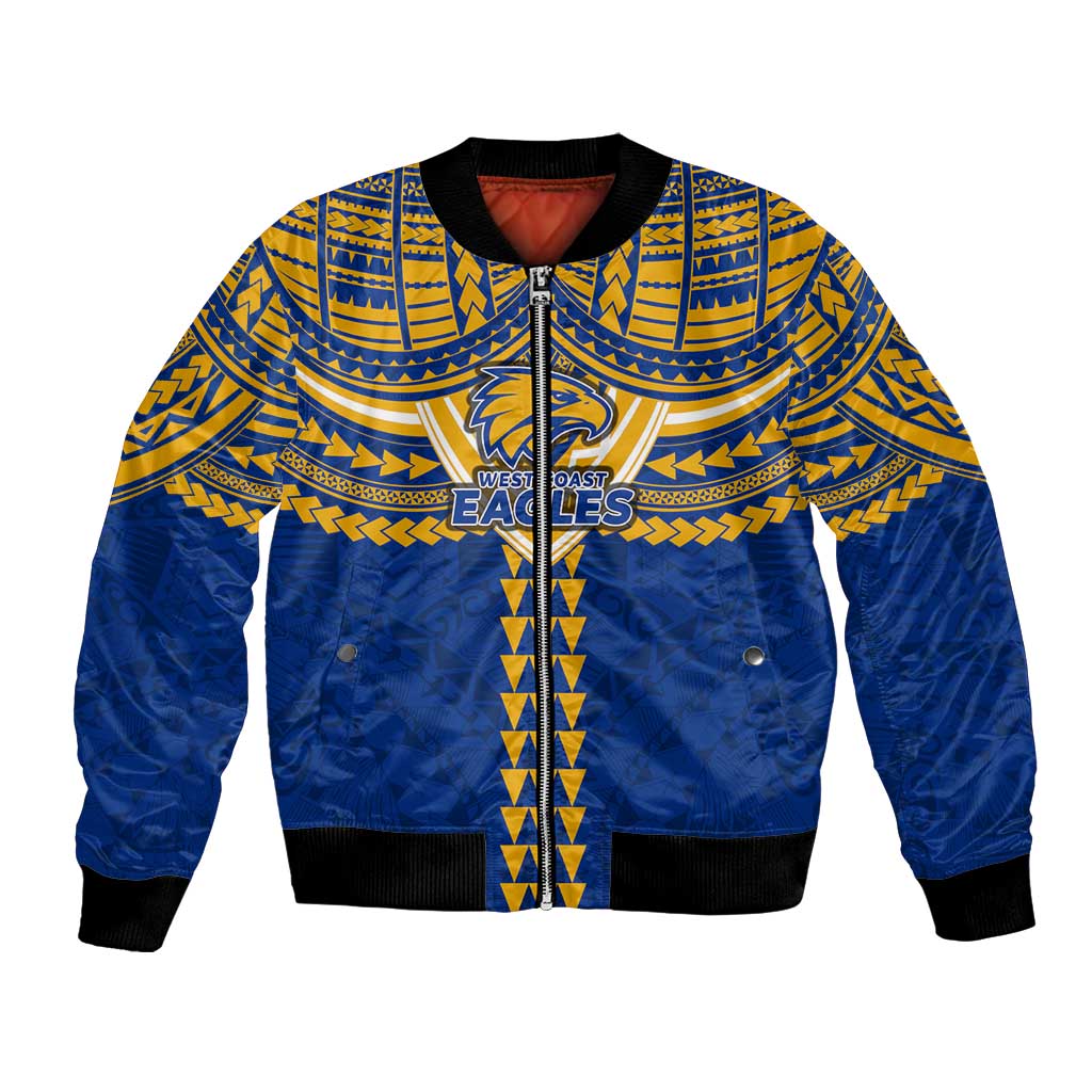 Personalized West Coast Eagles Bomber Jacket Polynesian Tribal Pattern Heritage Football