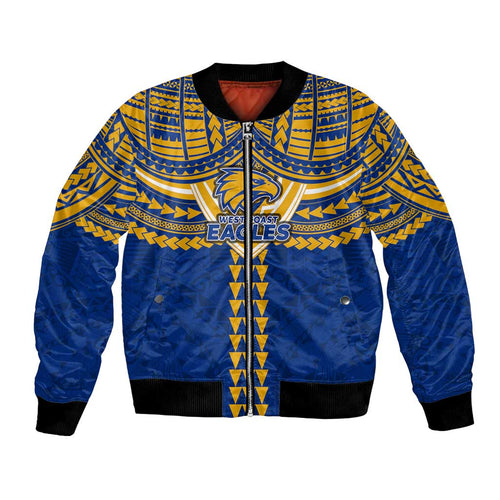 Personalized West Coast Eagles Bomber Jacket Polynesian Tribal Pattern Heritage Football
